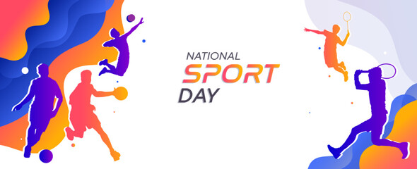 Fototapeta na wymiar National sports background - national Sports Day Celebration, dynamic background with footballers, basketball, volleyball and tennis. national day
