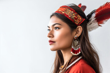 a woman wearing a headdress and feathers