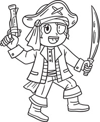 Pirate with Gun and Cutlass Isolated Coloring Page