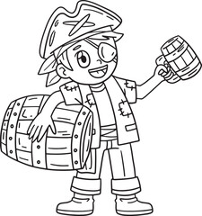 Pirate with Barrel of Rum Isolated Coloring Page