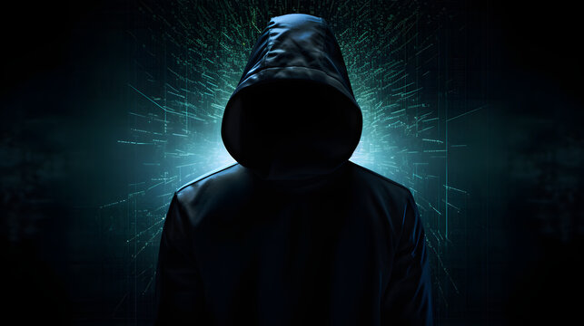 Hacker in the hood silhouette in the dark