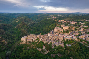 Fototapeta na wymiar Aerial view of Italian medieval city, Sorano in the province of Grosseto in southern Tuscany, Italy