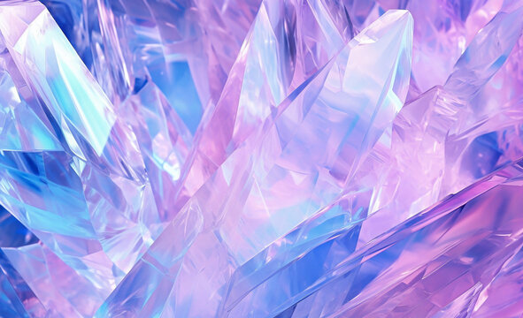 Pink and purple crystal structure close up. Abstract, dreamy and ethereal image with sharp edges and blurred background.