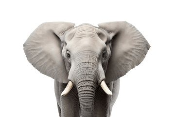Portrait of an elephant isolated on a white background, Generative Ai