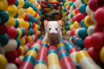 Fototapeta na wymiar ferret navigating through maze of tubes