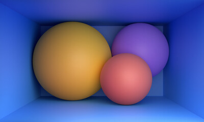 Abstract minimalist background design with colorful spheres