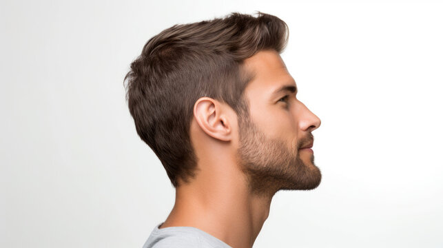 young man,  side profile, low haircut,  white background . Generative Ai