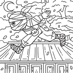 Fototapeta na wymiar Ninja Running Coloring Page for Kids