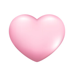Realistic 3d pink heart. Decorative spring romantic icon, cartoon love symbol. Happy Valentines Day shape of glossy heart. Abstract vector illustration isolated on a white background