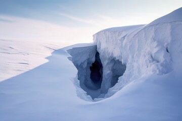 snowdrift partially covering a crevasse opening