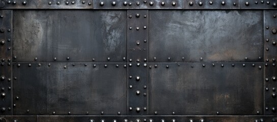 Metal texture with rivets, giving a strong, fortified look - obrazy, fototapety, plakaty