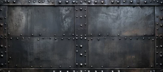 Foto op Plexiglas Oude deur Metal texture with rivets, giving a strong, fortified look