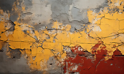 Cracked painted plaster on the facade of an old building.