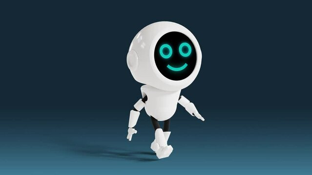 a happy cute robot walking loop