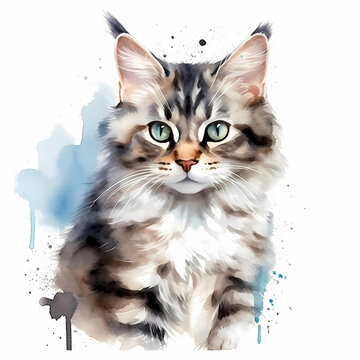 Cute cat . Watercolor hand drawn illustration