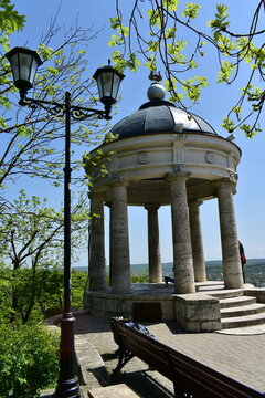 view of the gazebo Aeolian harp on Mount  Mashuk in Pyatigorsk, Russia, on a clear summer day