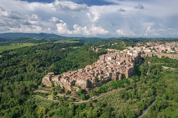 Fototapeta na wymiar Aerial view of Italian medieval city, Pitigliano in the province of Grosseto in southern Tuscany, Italy