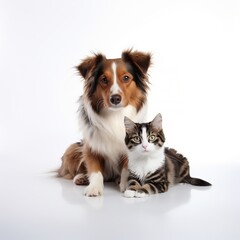 A cat and dog white background. Generative AI.