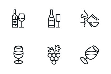 Set of wine vector line icons.
