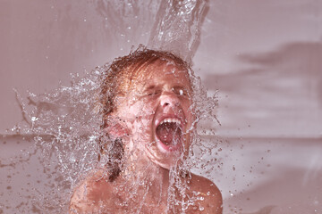 Screaming child washing at home