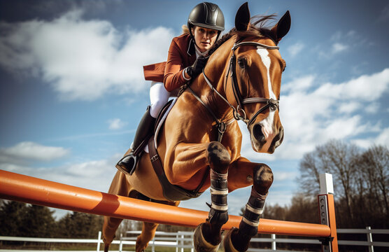 a professional equestrian on a horse jumping over a hurdle