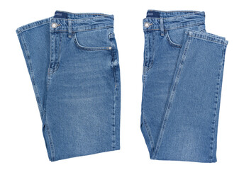 Stack of Various Shades Of Blue Jeans On White Background Denim jeans texture. Denim background texture for design. Canvas denim texture. Blue denim that can be used as background.