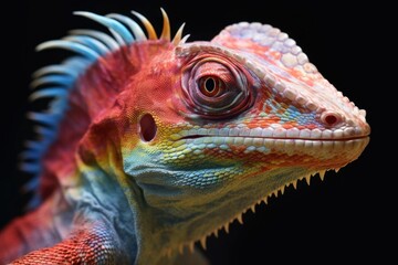 Fototapeta premium skin shedding process on a colorful lizard