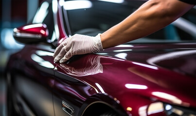 A man meticulously cleaning a car with a microfiber cloth
