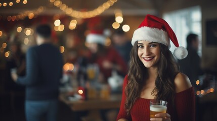 a girl in a Santa hat at a party. Generative AI