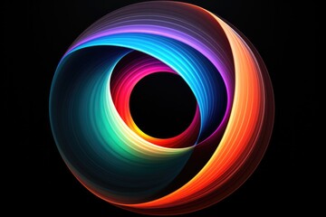 Abstract Circle In Multicoloured Rainbow Colours On Black Background.