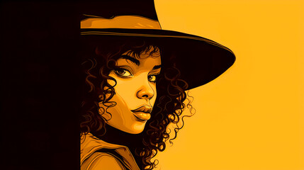 A young African American woman wearing a wide-brim hat, generative AI.