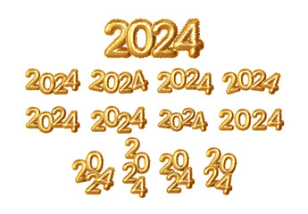 2023 3d Realistic Gold Foil Balloons set. Happy New Year 2023 greeting card. Vector illustration