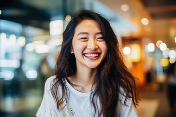 Obraz premium Joyful young woman in casual attire. Generative AI.