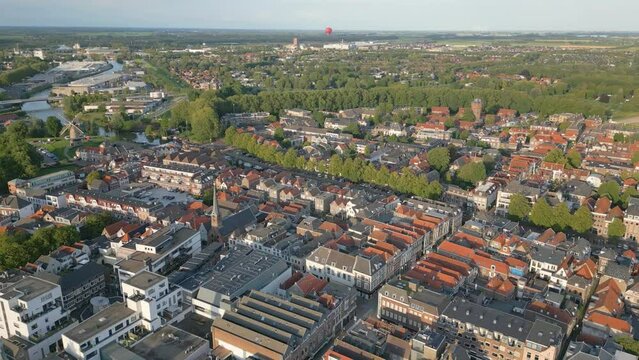 Aerial view of the city named Gorinchem in the Netherlands