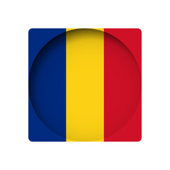Romania flag - behind the cut circle paper hole with inner shadow.