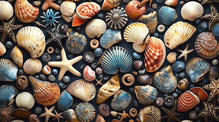 seashell collection background - obrazy, fototapety, plakaty
