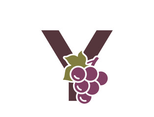 letter y with grapes. creative fruit and organic food alphabet logotype. gardening, harvest and winemaking design