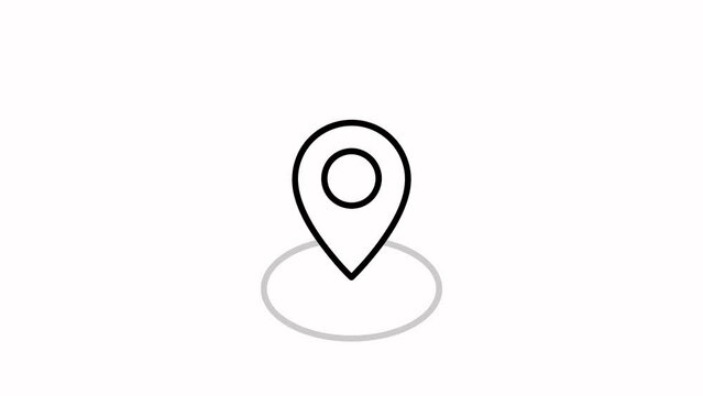 GPS location pointer animated icon. 4K black on white background. location pointer line icon animation.