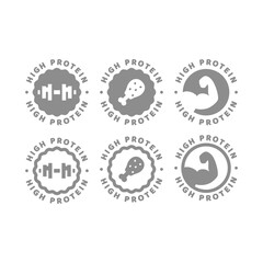 High protein food vector label. Sticker for protein shake or powder.