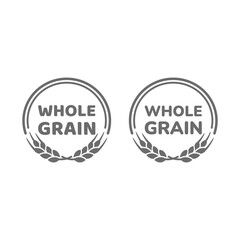 Whole grain vector label set. Wholegrain flour, bread or cereal stamp.