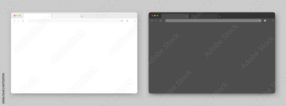 Poster browser windows. a set of realistic empty browser windows in white and gray with a toolbar, search b