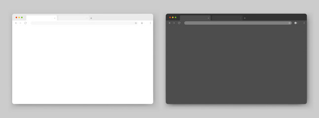 Fototapeta na wymiar Browser windows. A set of realistic empty browser windows in white and gray with a toolbar, search bar and shadow on a dark gray background. Vector EPS 10.