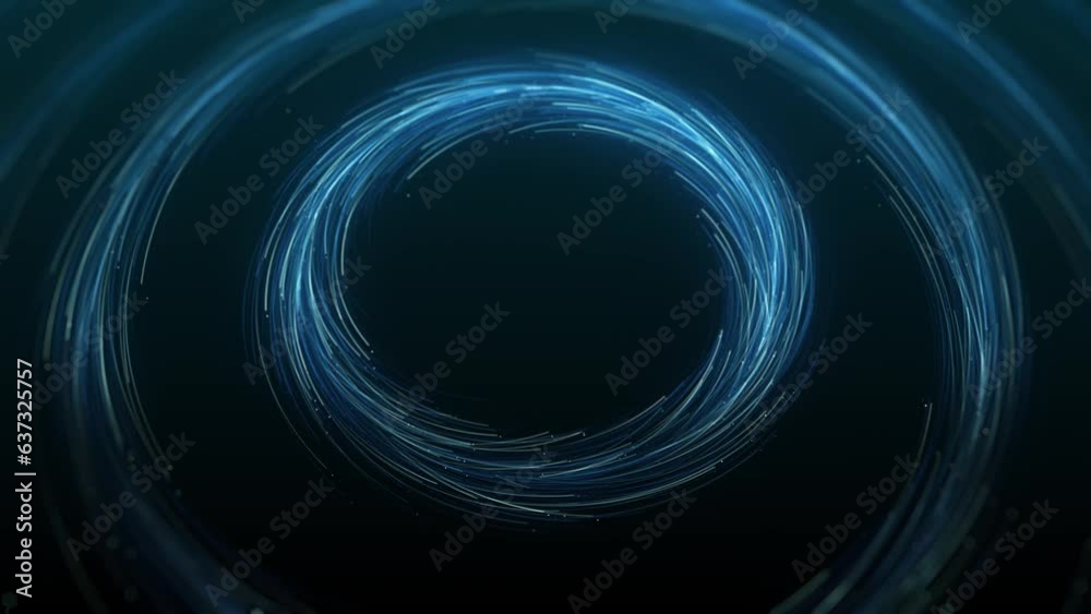 Poster concentric circles of spinning particles/ 4k animation of abstract spinning particles lights in conc