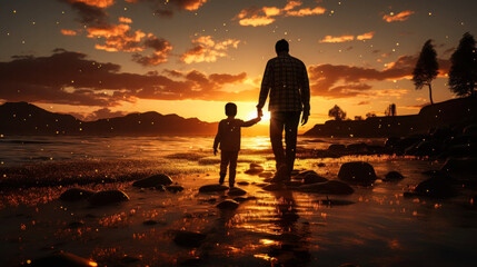 Fototapeta premium Outdoor Quality Time: Parent and Child at Sunset