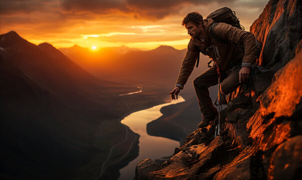 Climbing the Mountain: A Man's Journey to Success: A photo of a man climbing a mountain, perfect for a dynamic or energetic image.