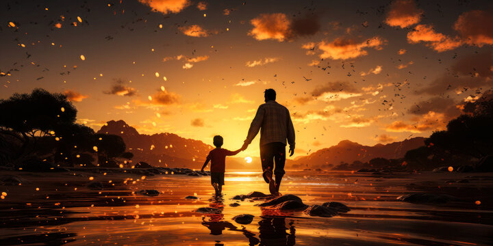 Family at Sunset: A Beautiful Moment of Love and Happiness: A photo of a family enjoying the sunset, perfect for a heartwarming or inspirational image.