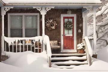 snow-covered porch and door
