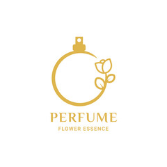 PERFUME LOGO WITH BOTTLE AND FLOWERS ICON