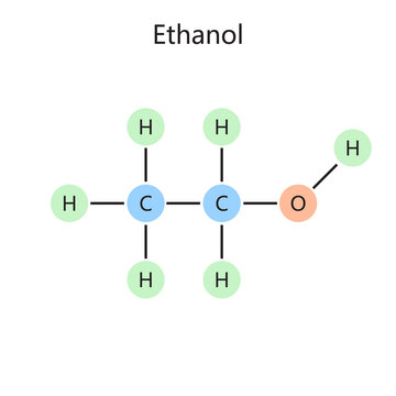 Chemical organic formula of ethanol ethyl alcohol grain drinking alcohol diagram schematic raster illustration. Medical science educational illustration