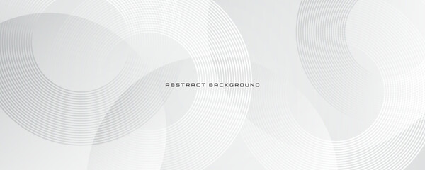 White geometric abstract background overlap layer on bright space with lines effect decoration. Modern graphic design element circles style concept for banner, flyer, card, cover, or brochure - obrazy, fototapety, plakaty